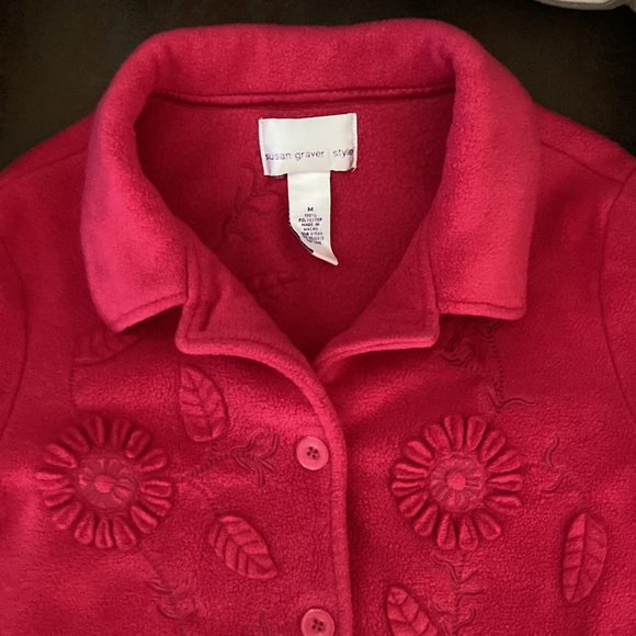 NWOT •Susan Graver•Fleece Jacket Button Down Front Flower Appliqué’s Ladies Med - Picture 3 of 9
